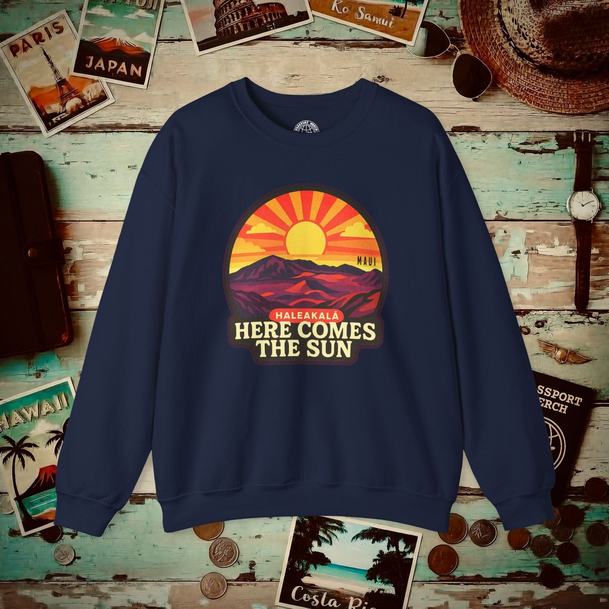 Here Comes the Sun, Haleakala, Maui, Hawaii Crewneck Navy / S