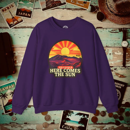 Here Comes the Sun, Haleakala, Maui, Hawaii Crewneck Purple / S