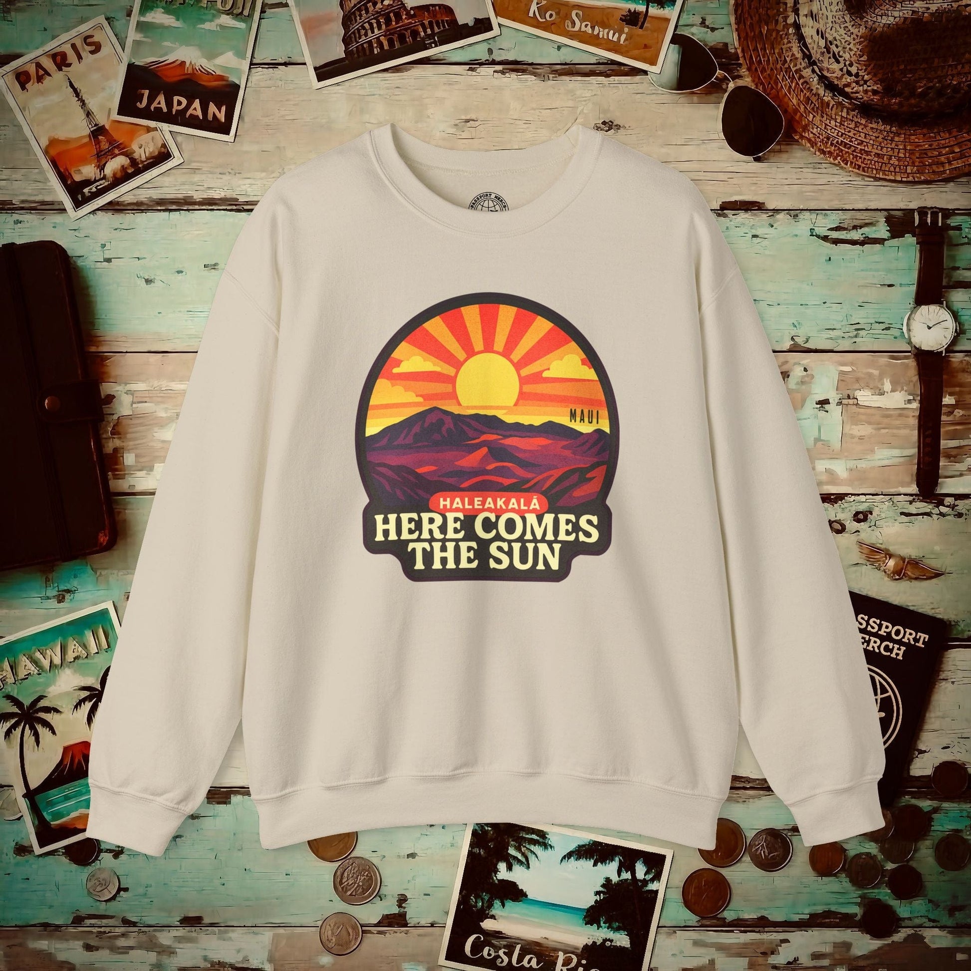 Here Comes the Sun, Haleakala, Maui, Hawaii Crewneck Sand / S