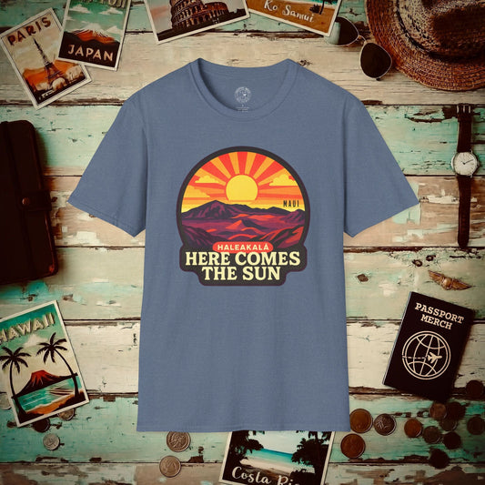 Here Comes the Sun, Haleakala, Maui, Hawaii T-Shirt Heather Indigo / S