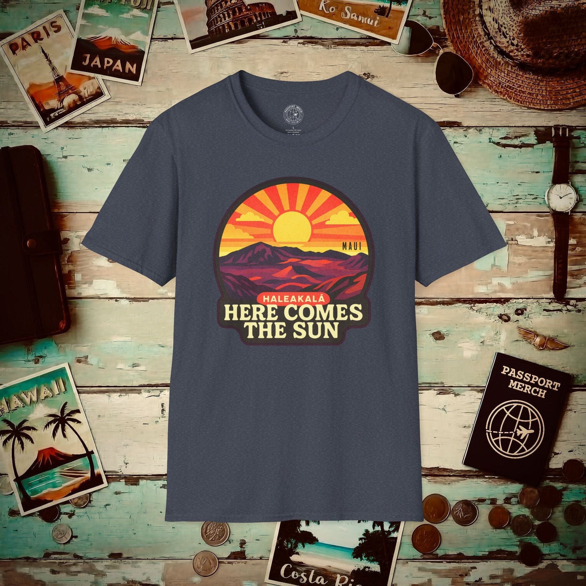 Here Comes the Sun, Haleakala, Maui, Hawaii T-Shirt Heather Navy / S