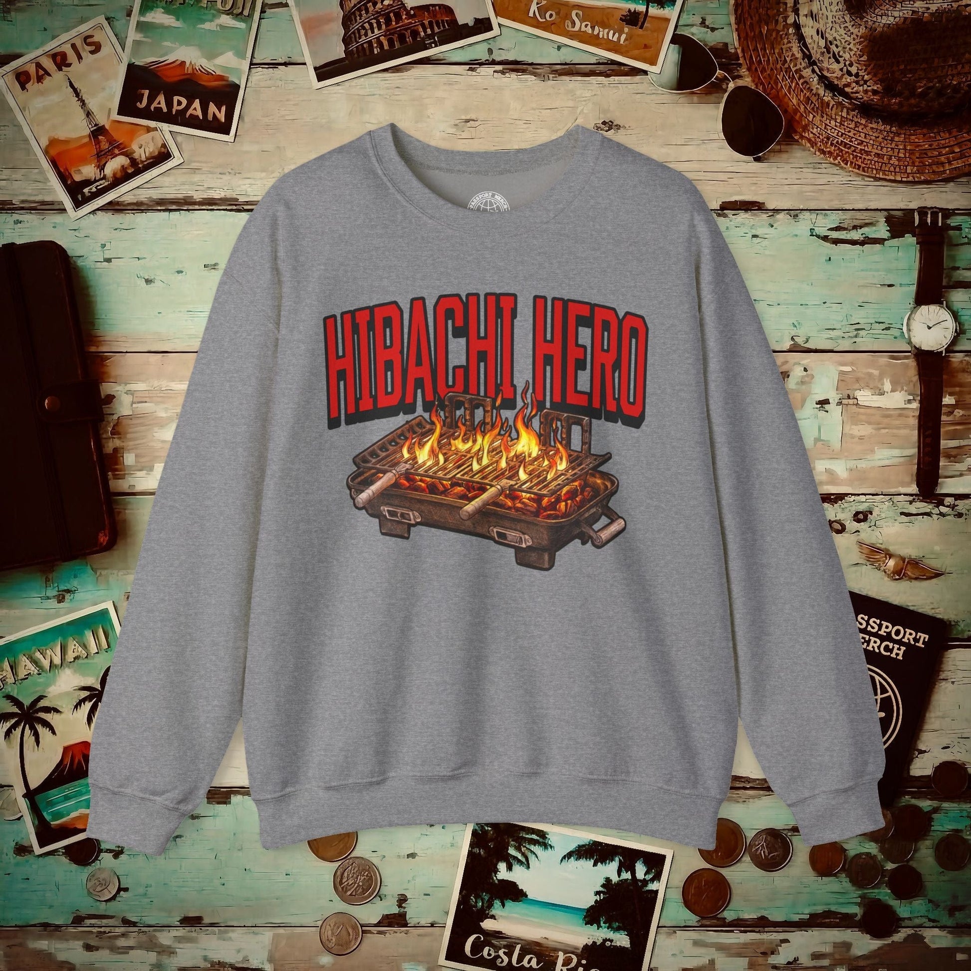 Hibachi Hero, Hawaii Crewneck S / Graphite Heather