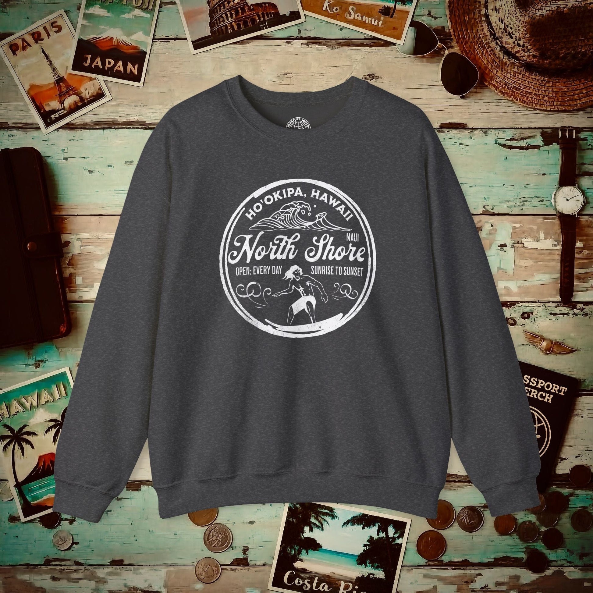 Ho'okipa North Shore, Maui, Hawaii Crewneck Dark Heather / S