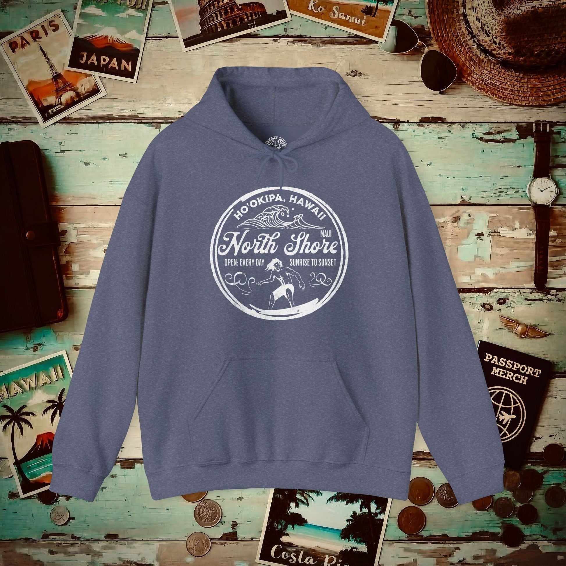 Ho'okipa North Shore, Maui, Hawaii Hoodie Heather Navy / S