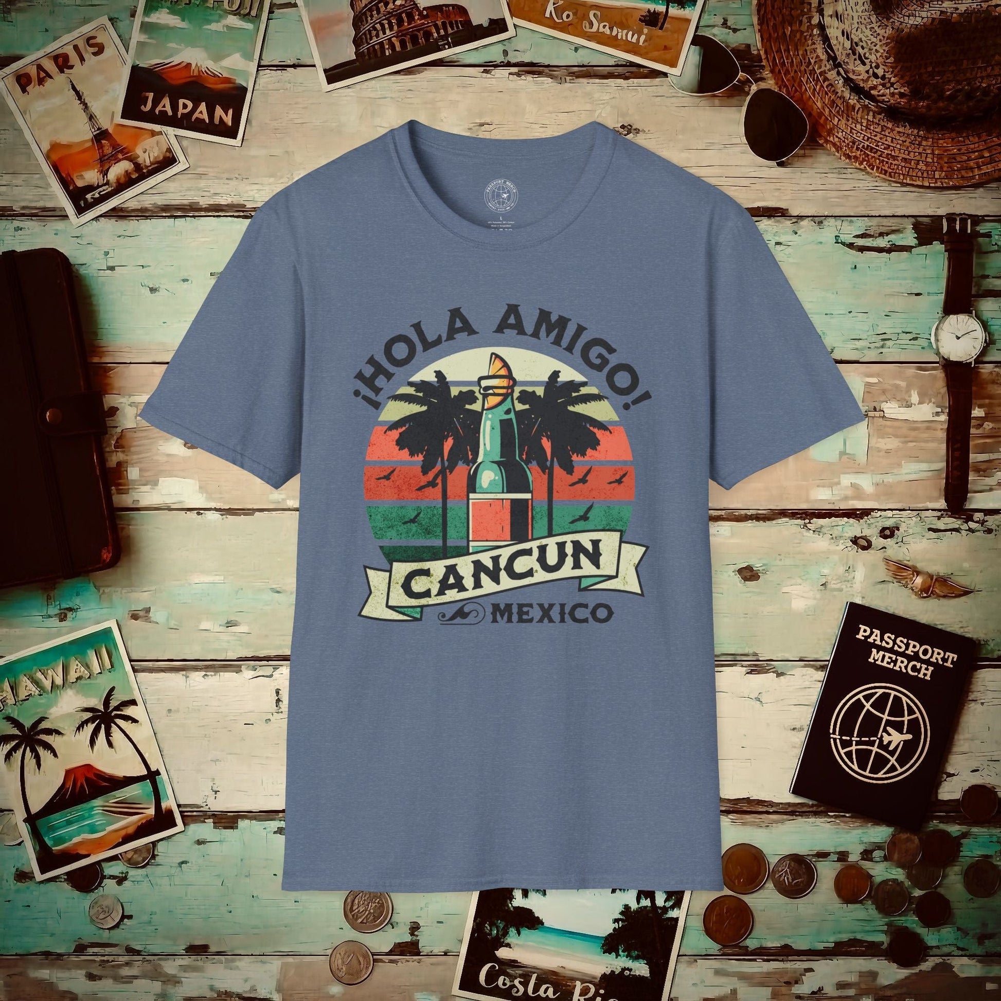 Hola Amigo Cancun Mexico T-Shirt Heather Indigo / S