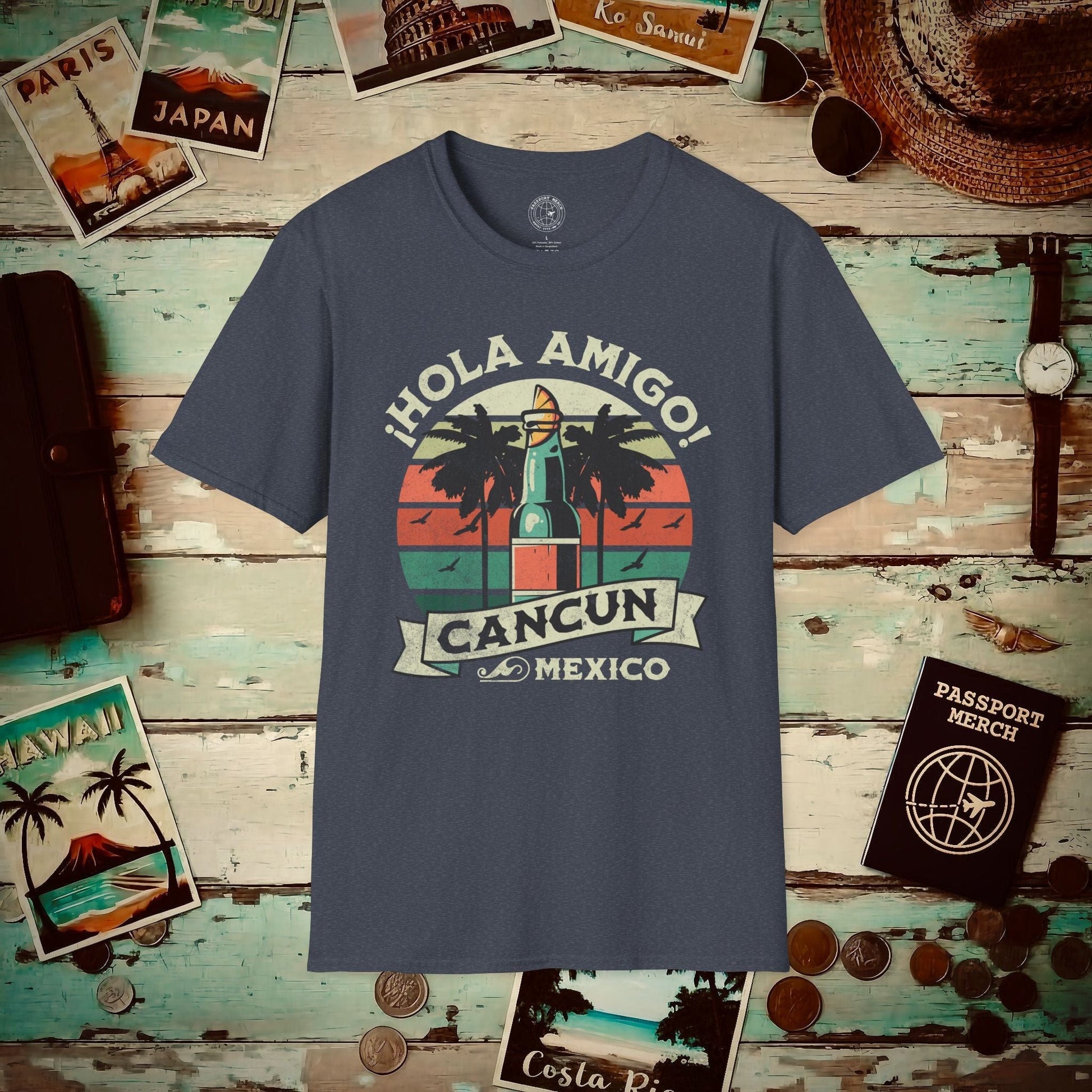 Hola Amigo Cancun Mexico T-Shirt Heather Navy / S