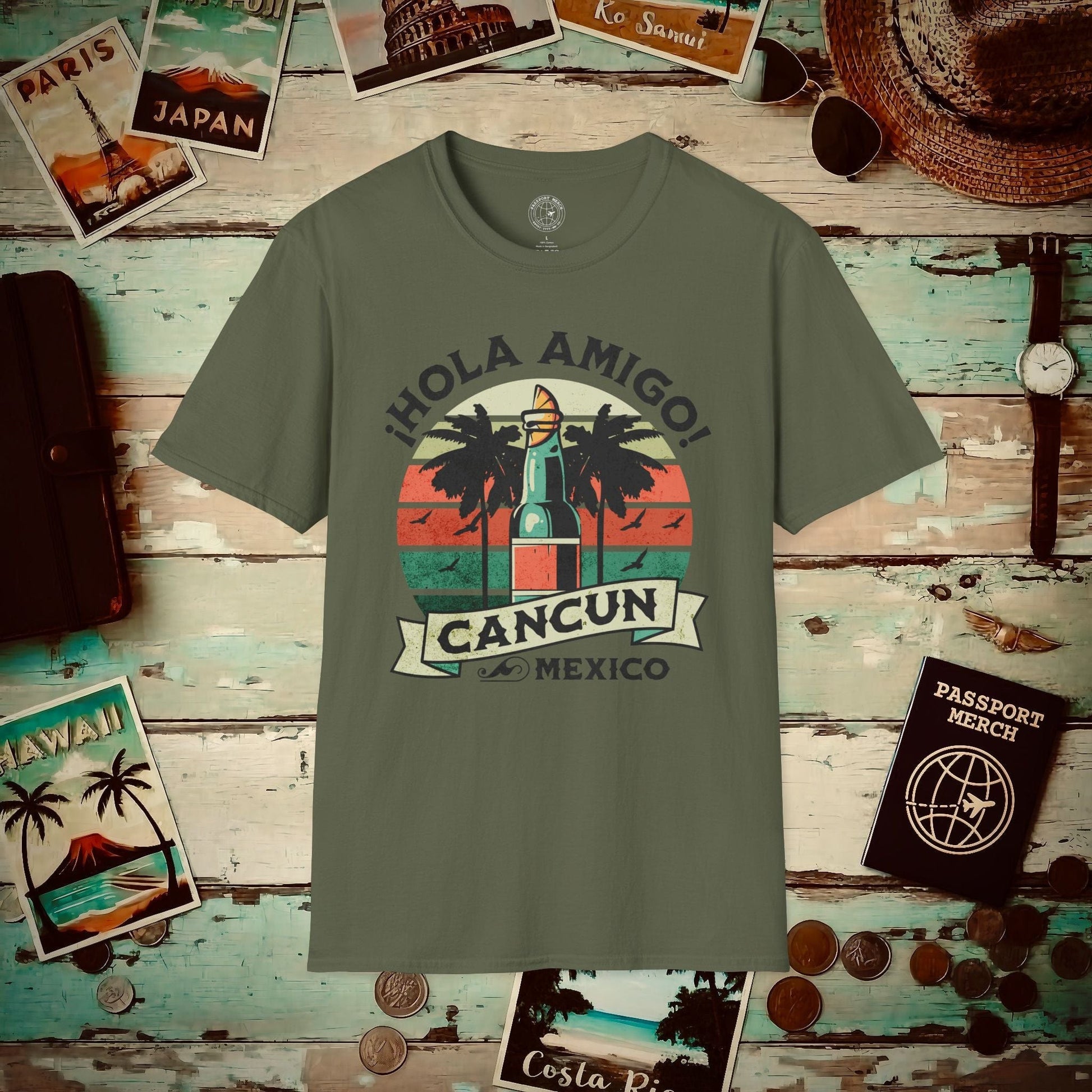 Hola Amigo Cancun Mexico T-Shirt Military Green / S