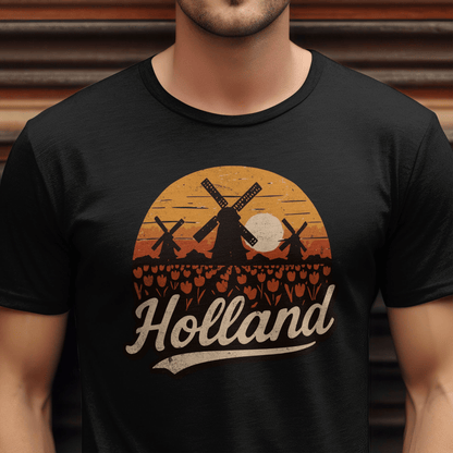 Holland Tulips and Windmills T-Shirt Black / S