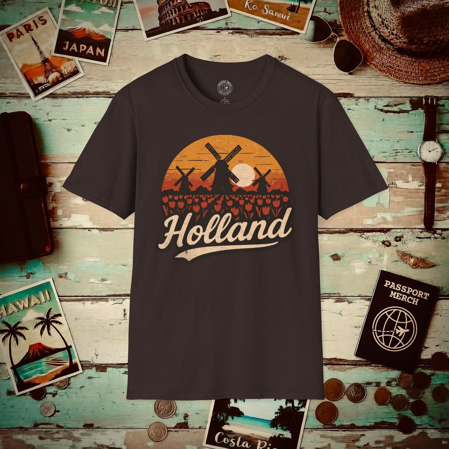 Holland Tulips and Windmills T-Shirt Dark Chocolate / S