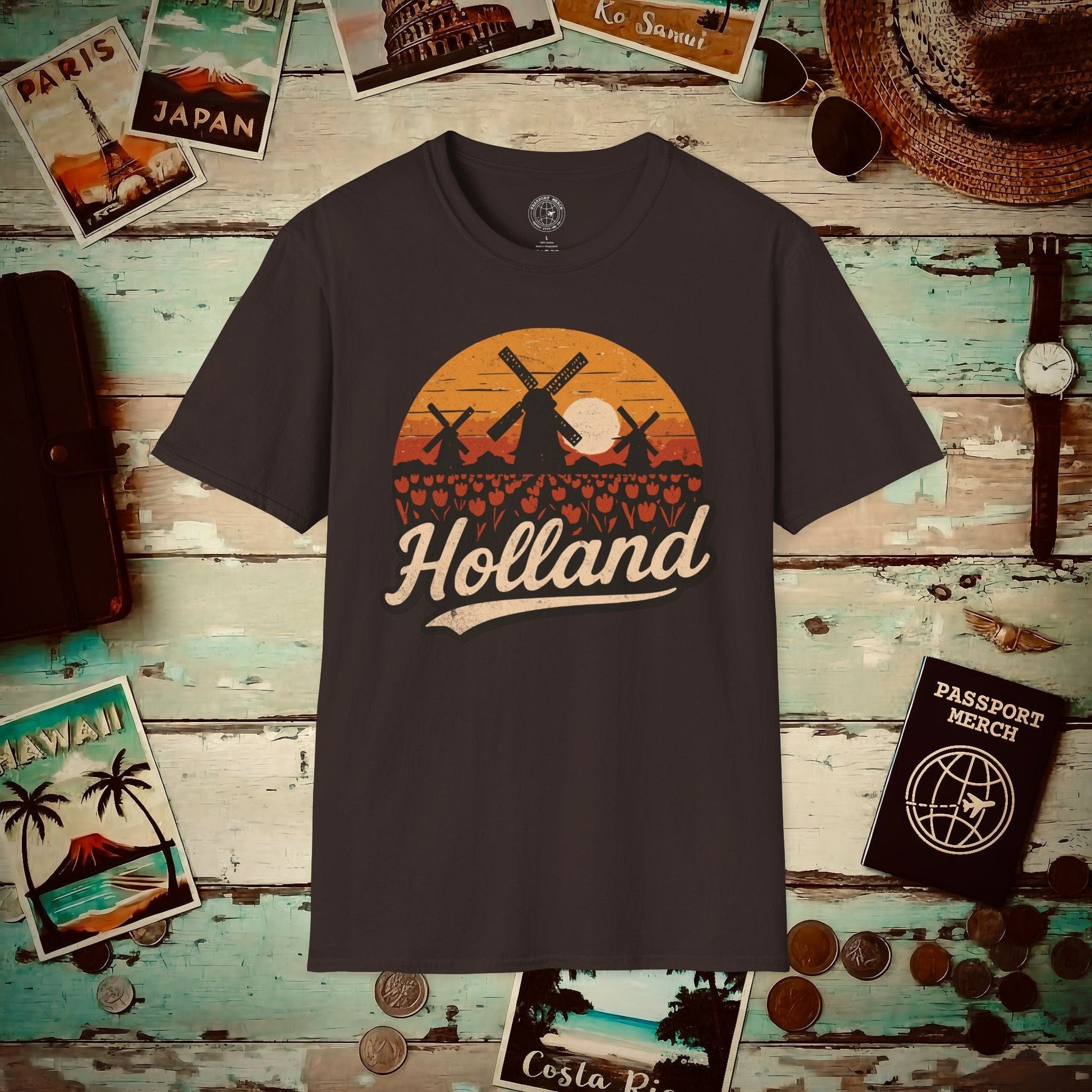 Holland Tulips and Windmills T-Shirt Dark Chocolate / S
