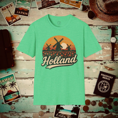 Holland Tulips and Windmills T-Shirt Heather Irish Green / S