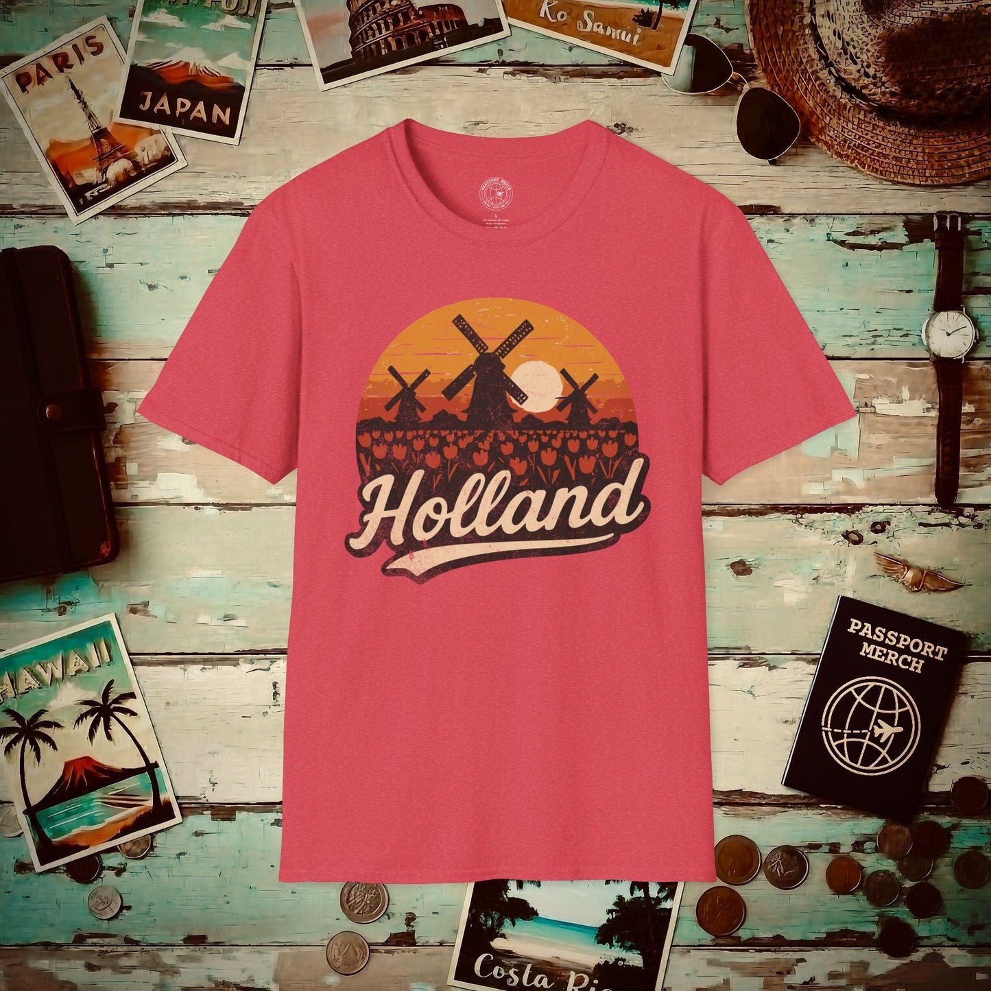 Holland Tulips and Windmills T-Shirt Heather Red / S