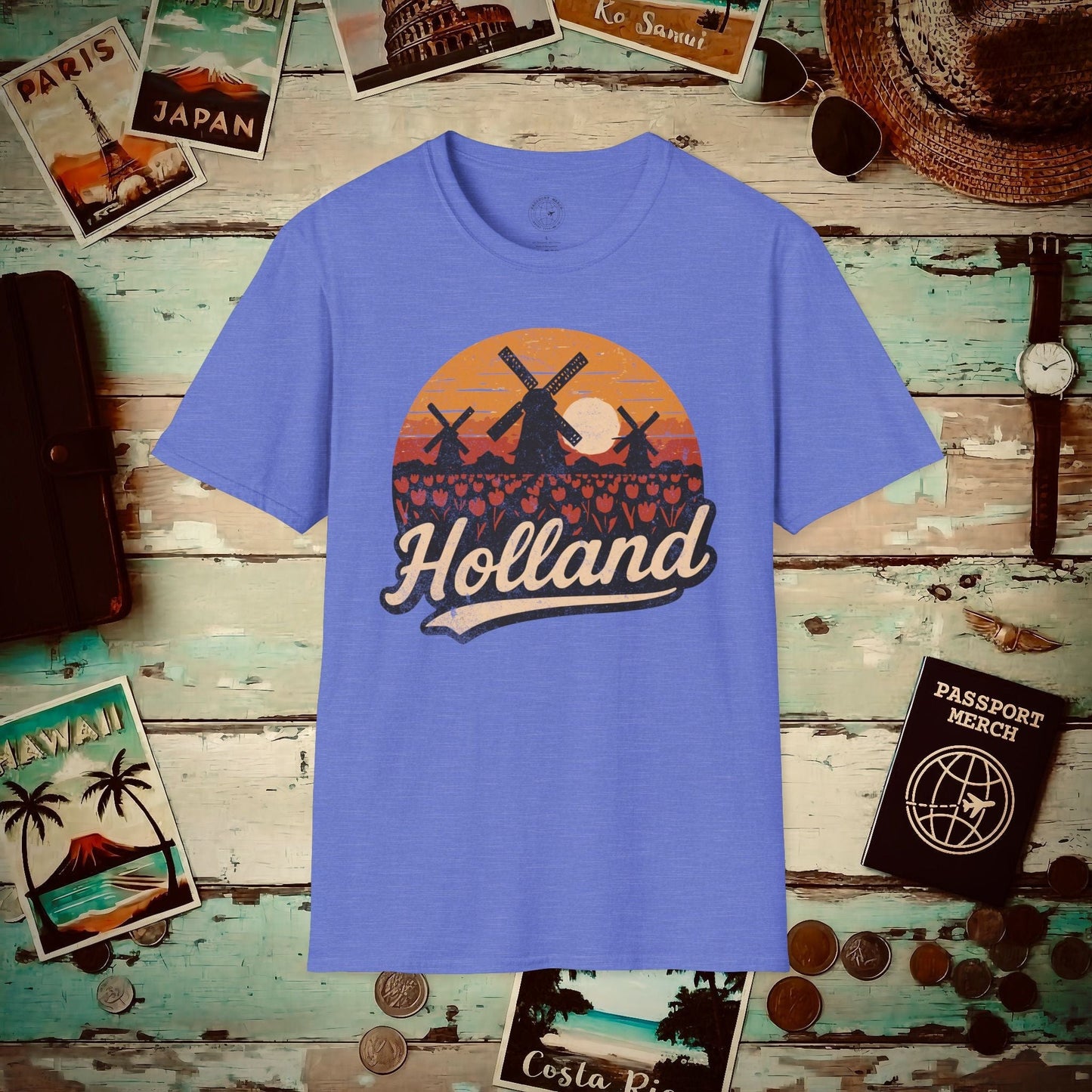 Holland Tulips and Windmills T-Shirt Heather Royal / S