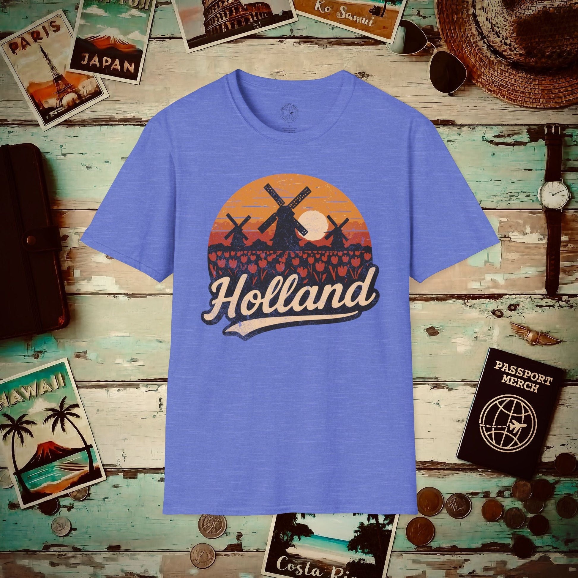 Holland Tulips and Windmills T-Shirt Heather Royal / S
