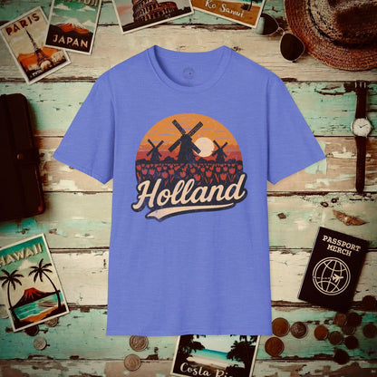 Holland Tulips and Windmills T-Shirt Heather Royal / S