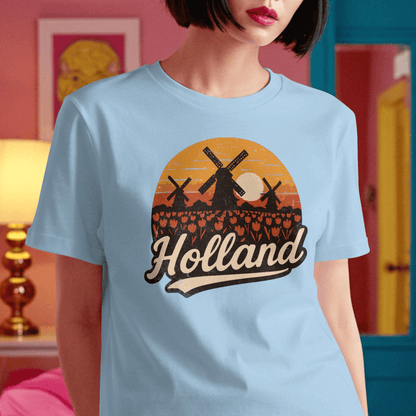 Holland Tulips and Windmills T-Shirt Light Blue / S