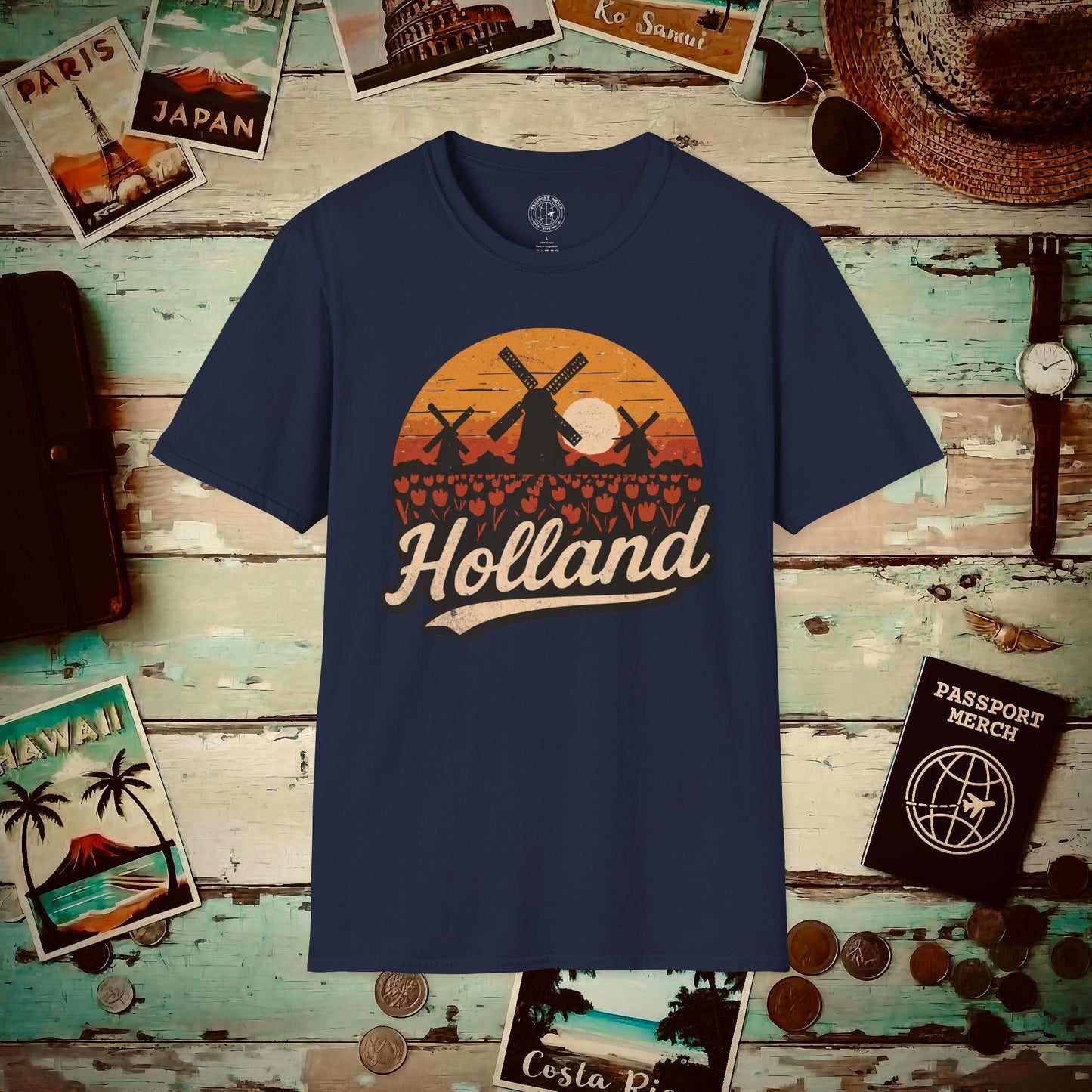 Holland Tulips and Windmills T-Shirt Navy / S