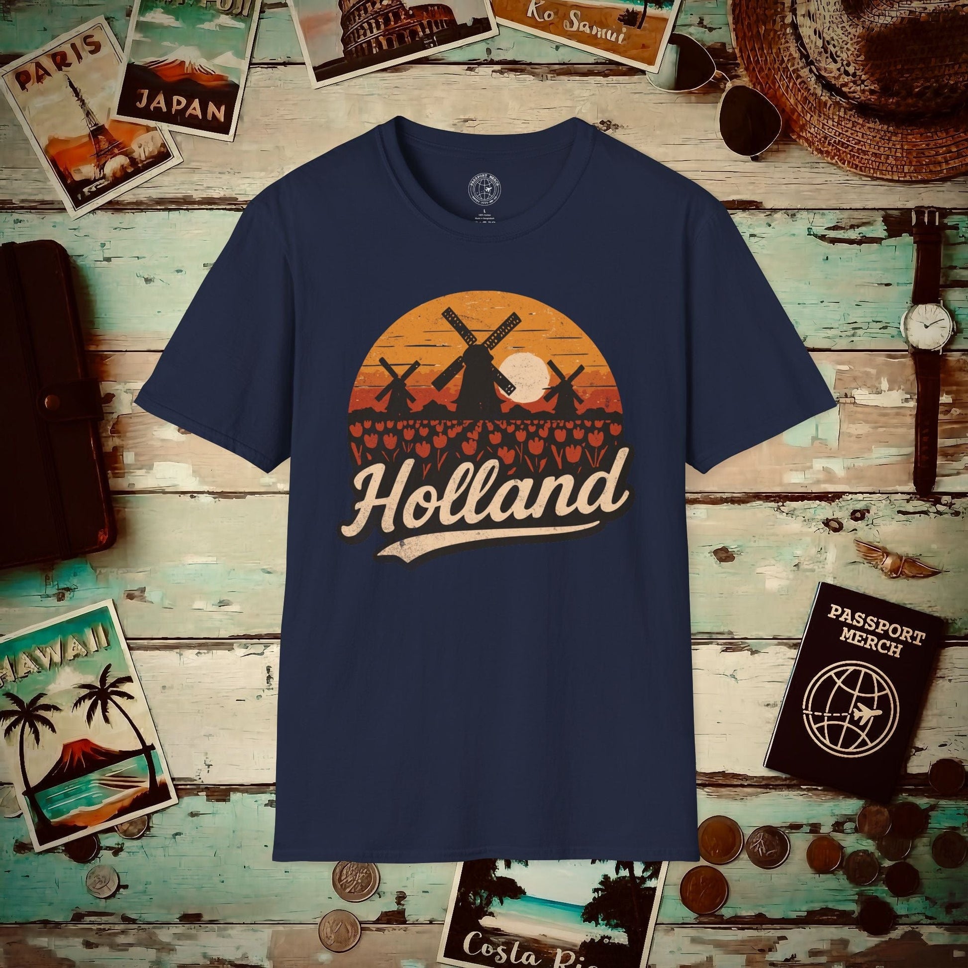 Holland Tulips and Windmills T-Shirt Navy / S