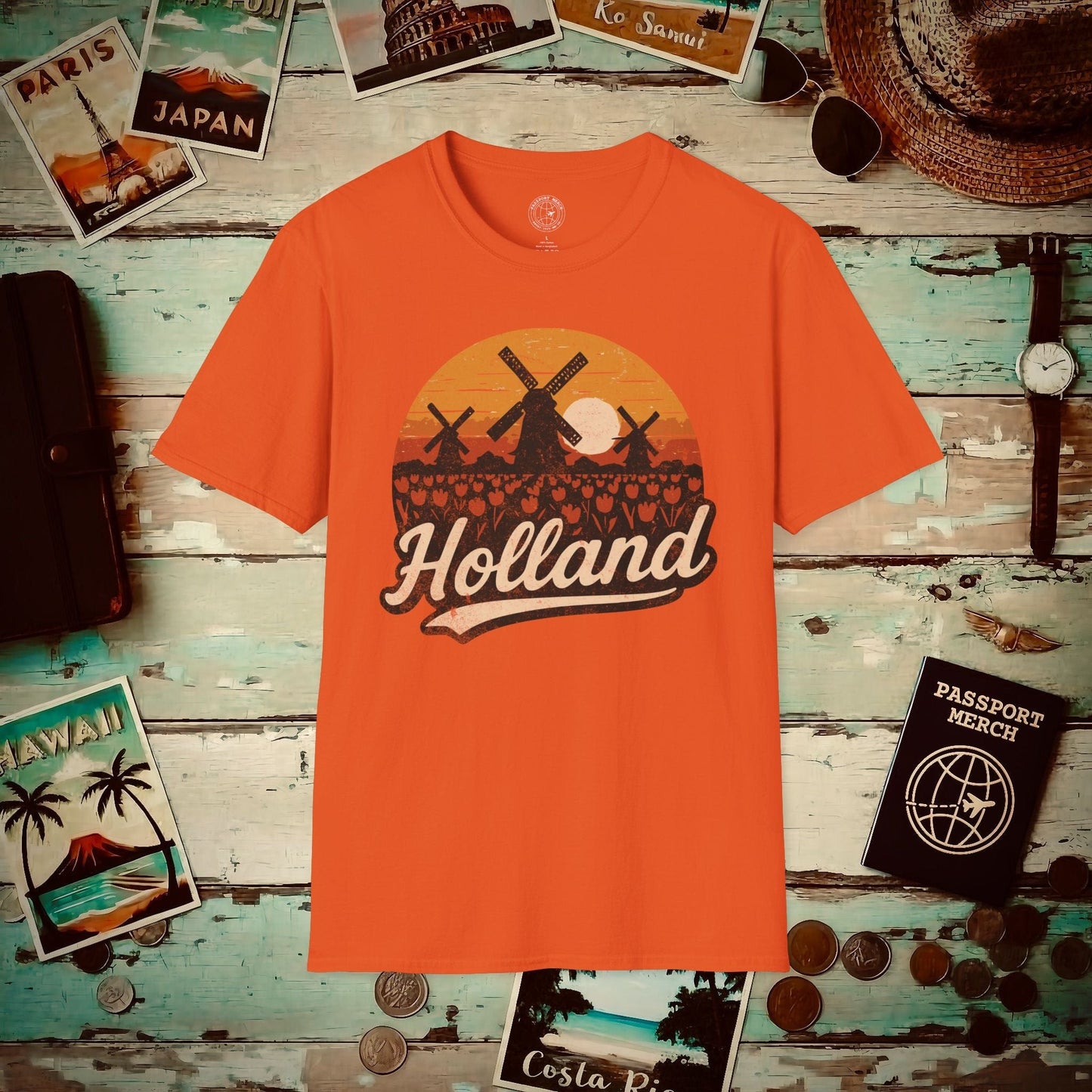 Holland Tulips and Windmills T-Shirt Orange / S