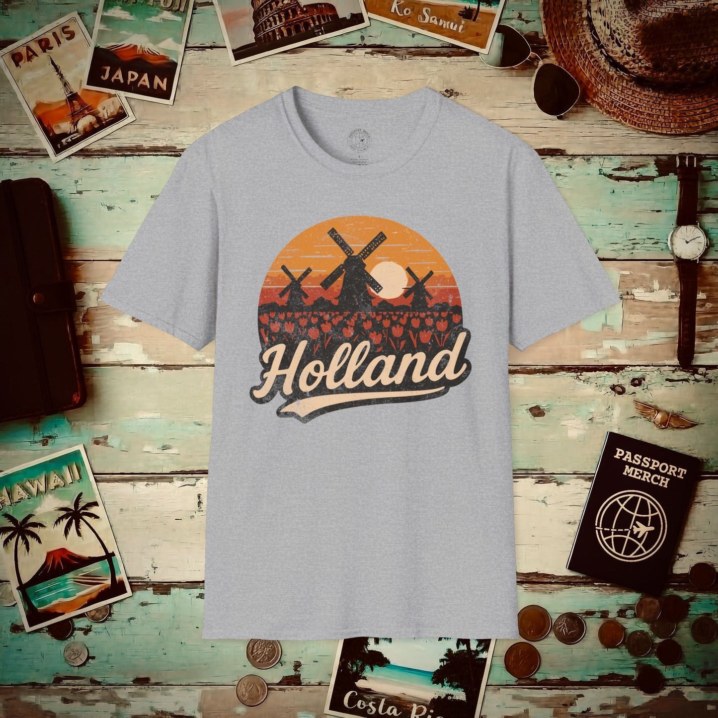 Holland Tulips and Windmills T-Shirt Sport Grey / S