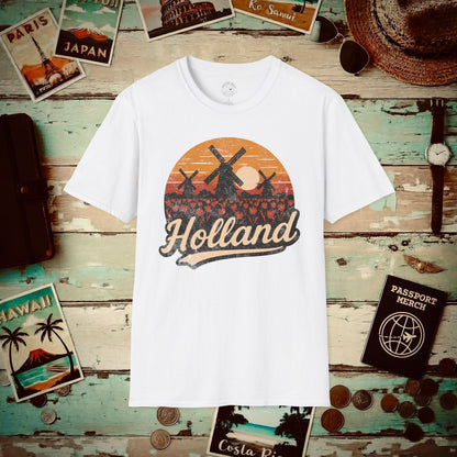 Holland Tulips and Windmills T-Shirt White / S