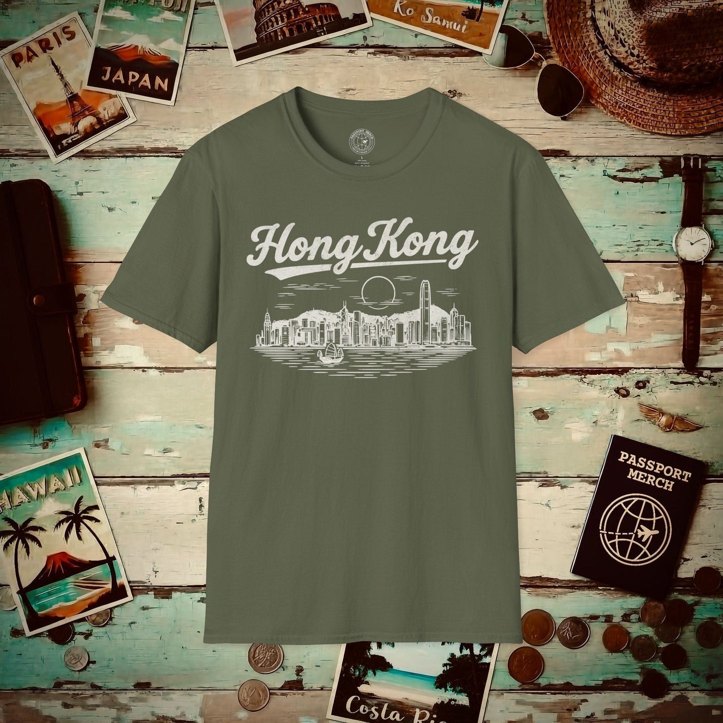 Hong Kong Vintage Monochrome, China T-Shirt Military Green / S