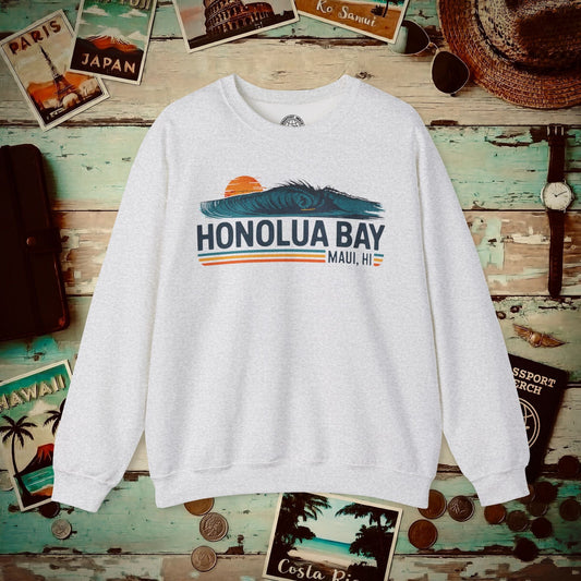 Honolua Bay, Maui, Hawaii - Vibrant Surf Retro Crewneck Ash / S