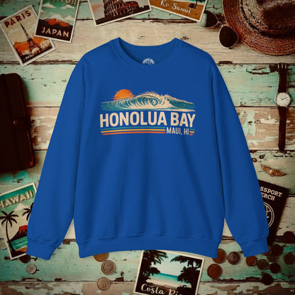 Honolua Bay, Maui, Hawaii - Vibrant Surf Retro Crewneck Royal / S