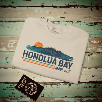 Honolua Bay, Maui, Hawaii - Vibrant Surf Retro Crewneck Sand / S