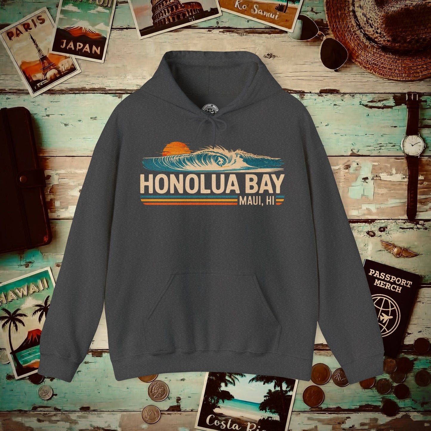 Honolua Bay, Maui, Hawaii - Vibrant Surf Retro Hoodie Dark Heather / S