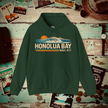 Honolua Bay, Maui, Hawaii - Vibrant Surf Retro Hoodie Forest Green / S