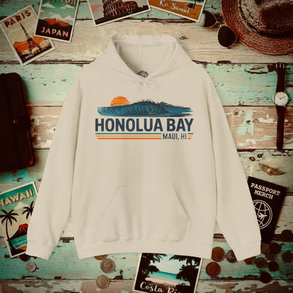 Honolua Bay, Maui, Hawaii - Vibrant Surf Retro Hoodie Sand / S