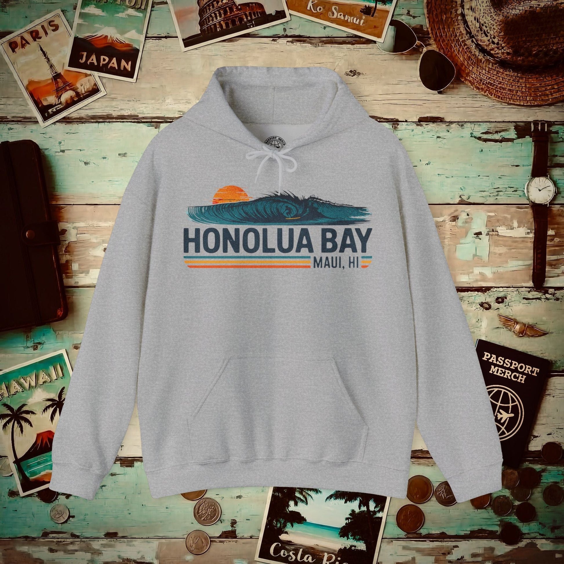 Honolua Bay, Maui, Hawaii - Vibrant Surf Retro Hoodie Sport Grey / S