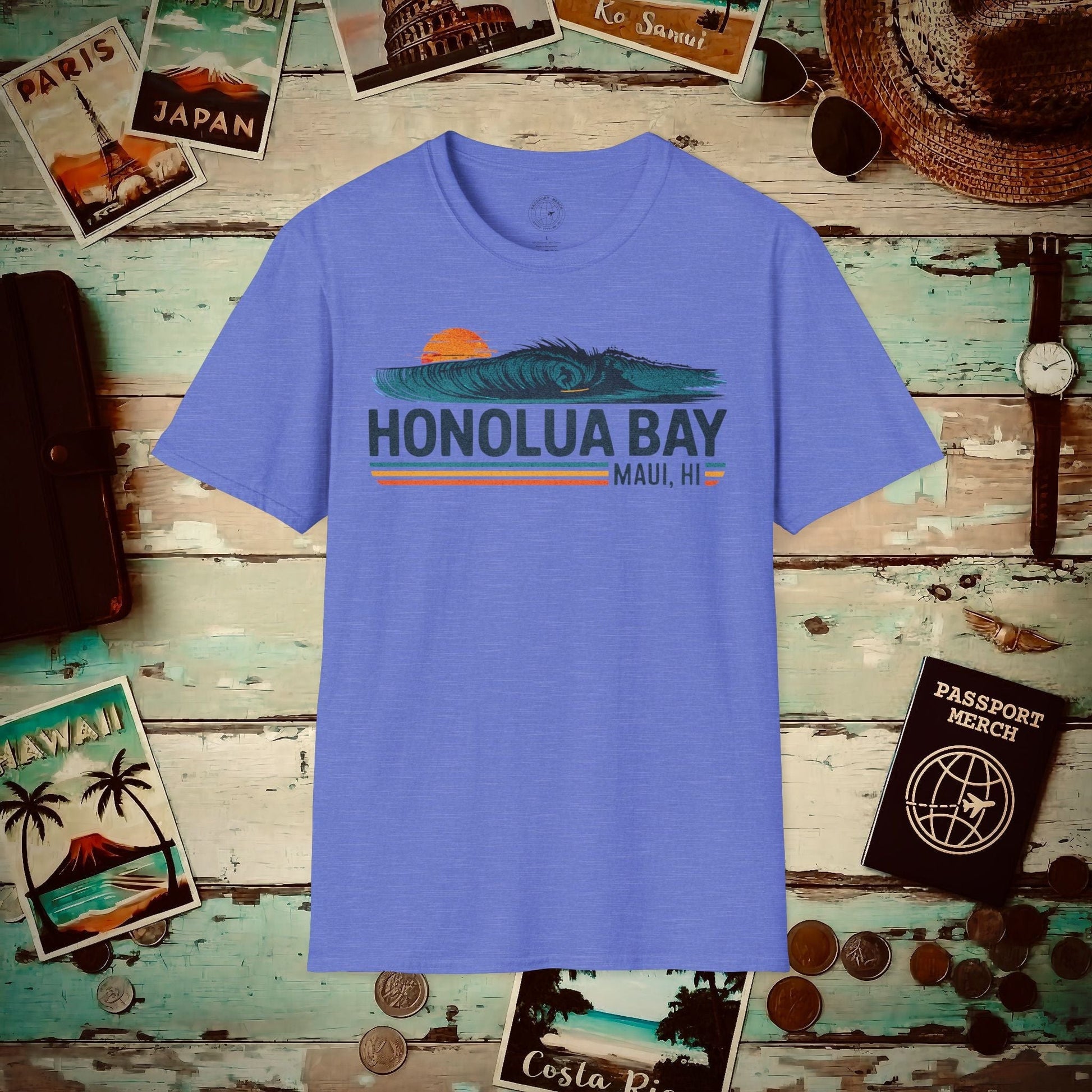 Honolua Bay, Maui, Hawaii - Vibrant Surf Retro T-Shirt Heather Royal / S