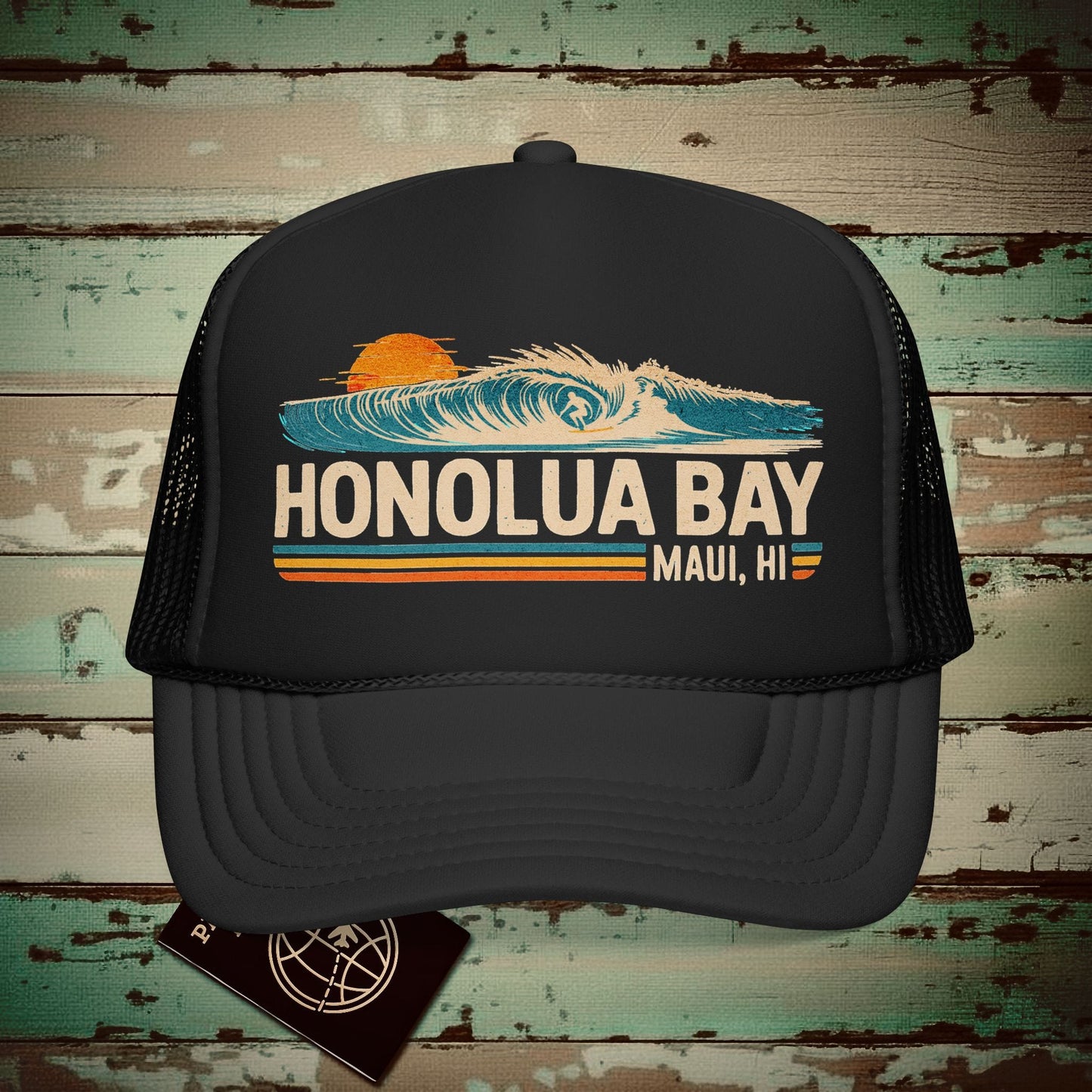Honolua Bay, Maui, Hawaii - Vibrant Surf Retro Trucker Hat Black / One size