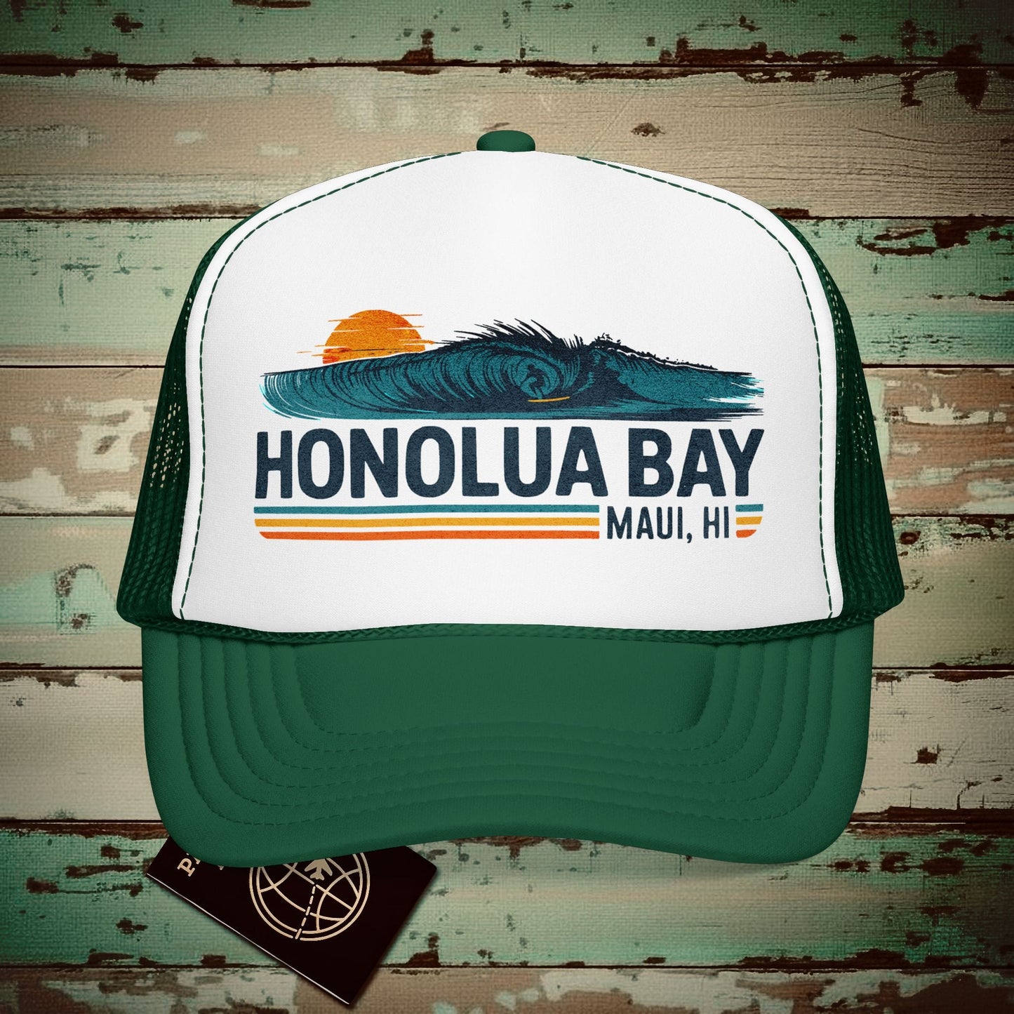 Honolua Bay, Maui, Hawaii - Vibrant Surf Retro Trucker Hat Kelly/ White/ Kelly / One size