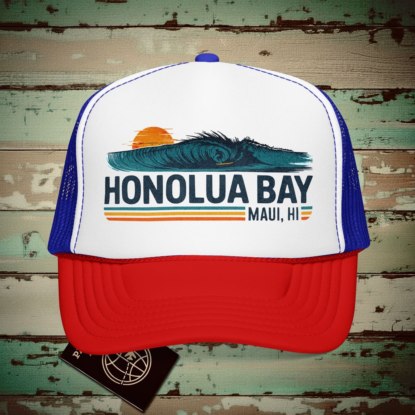 Honolua Bay, Maui, Hawaii - Vibrant Surf Retro Trucker Hat Red / White / Royal / One size