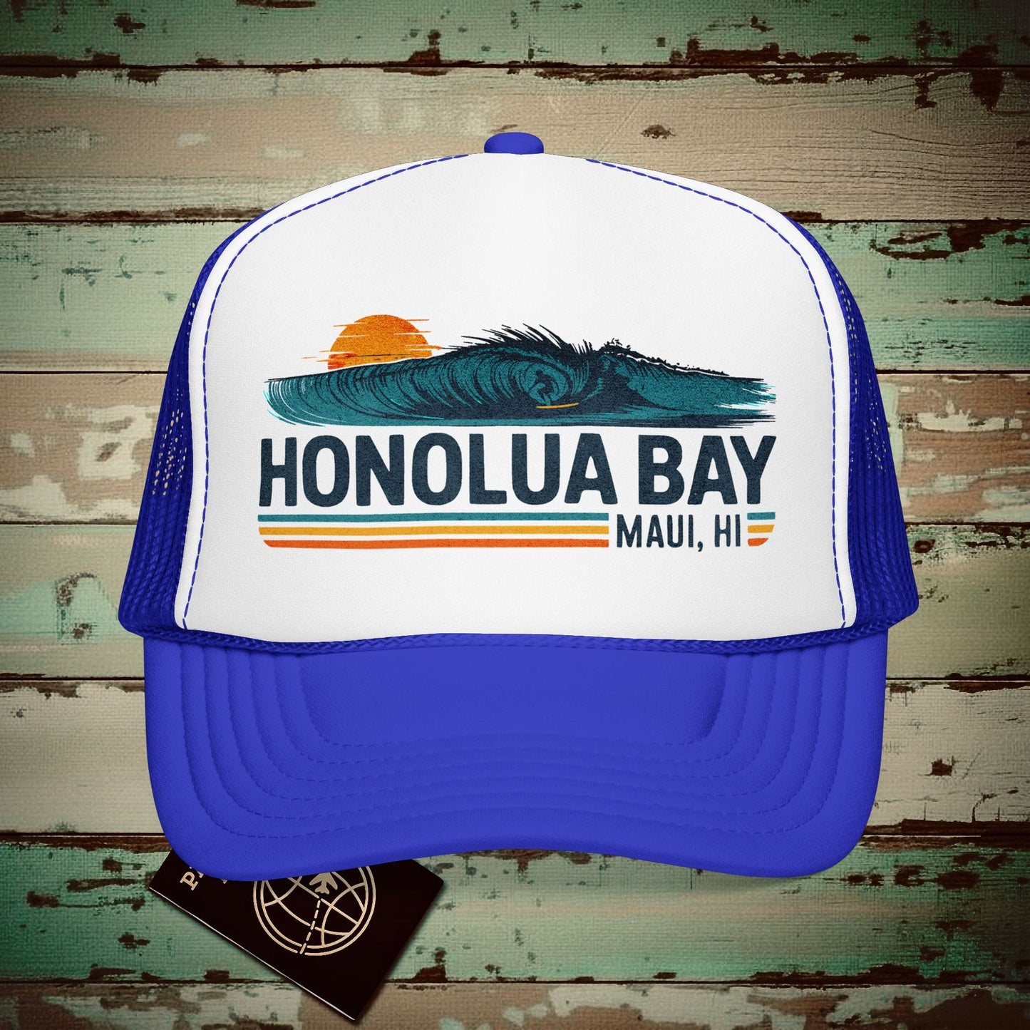 Honolua Bay, Maui, Hawaii - Vibrant Surf Retro Trucker Hat Royal / White / Royal / One size