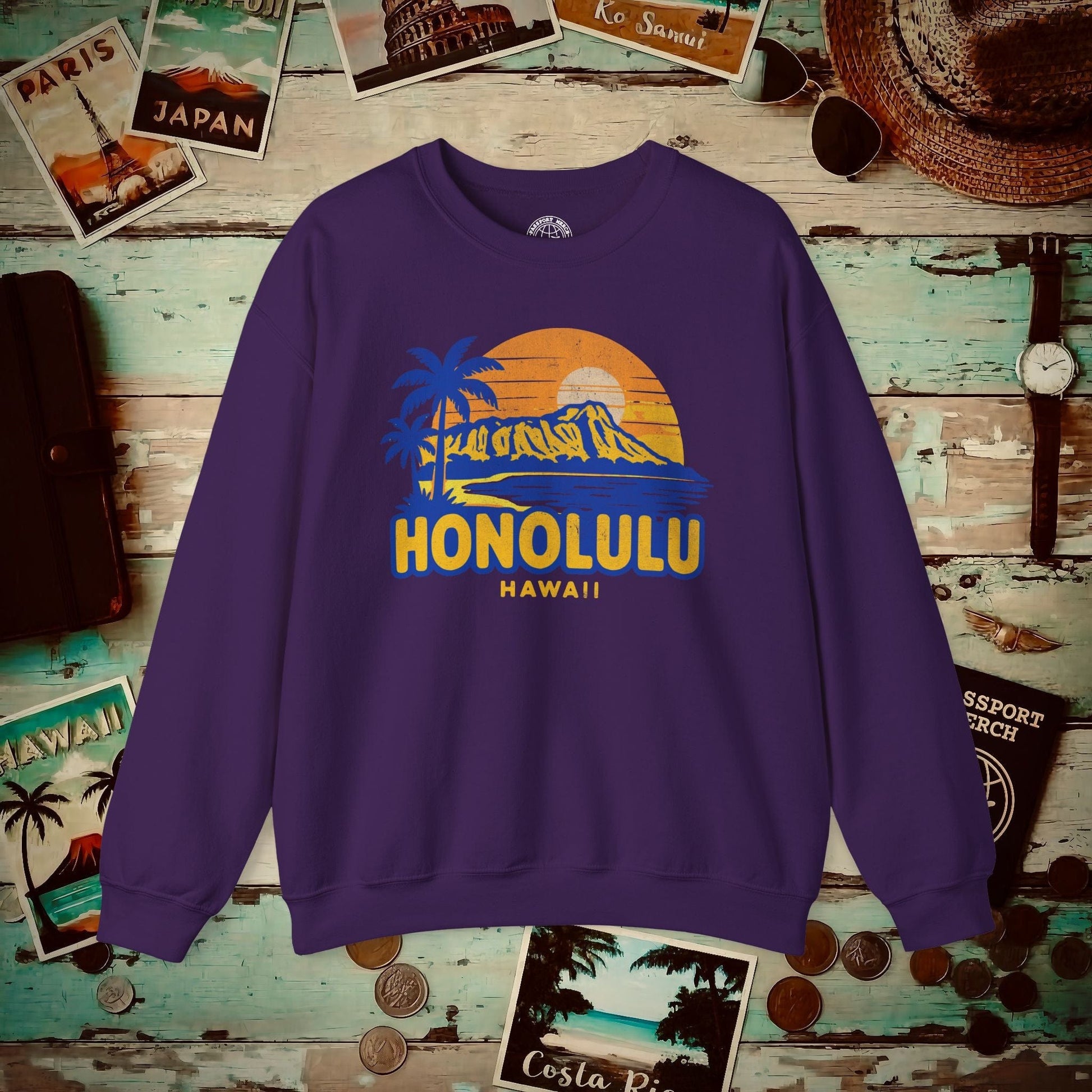 Honolulu, Oahu, Hawaii - 80's Vintage Crewneck Purple / S