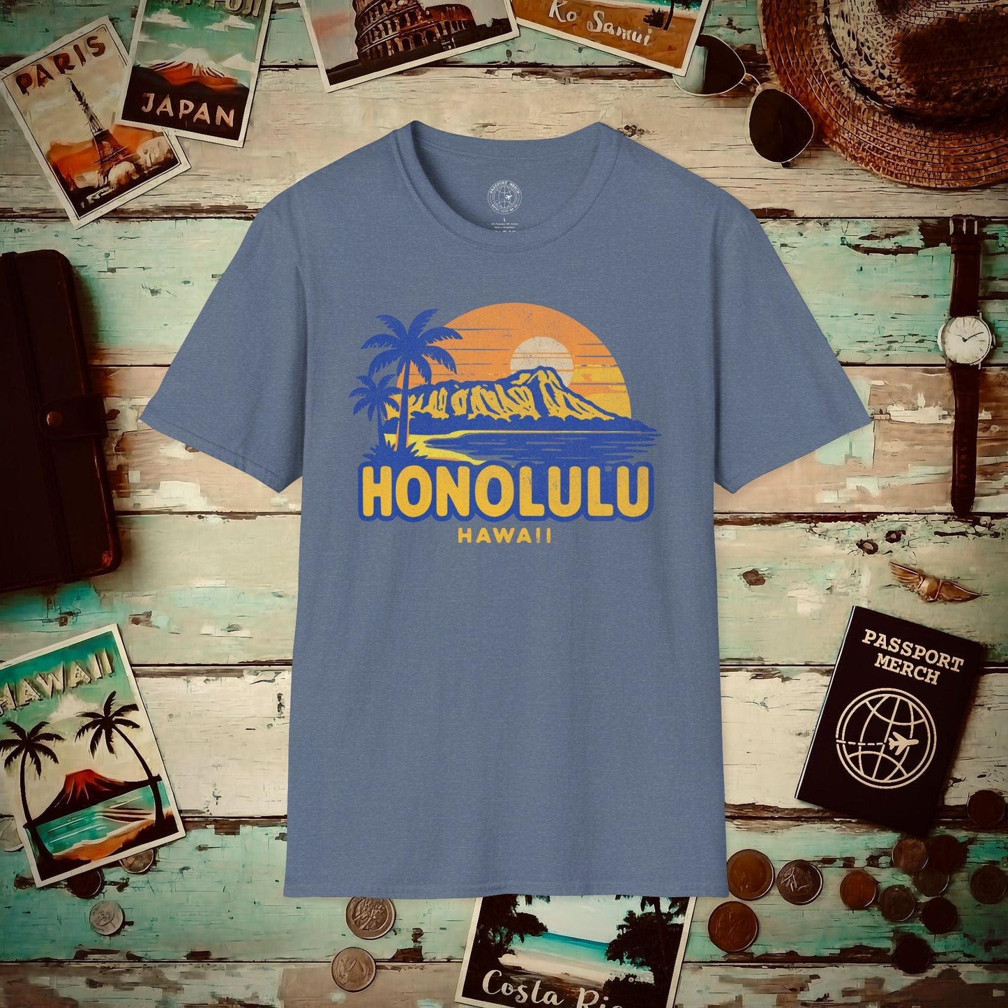 Honolulu, Oahu, Hawaii - 80's Vintage T-Shirt Heather Indigo / S
