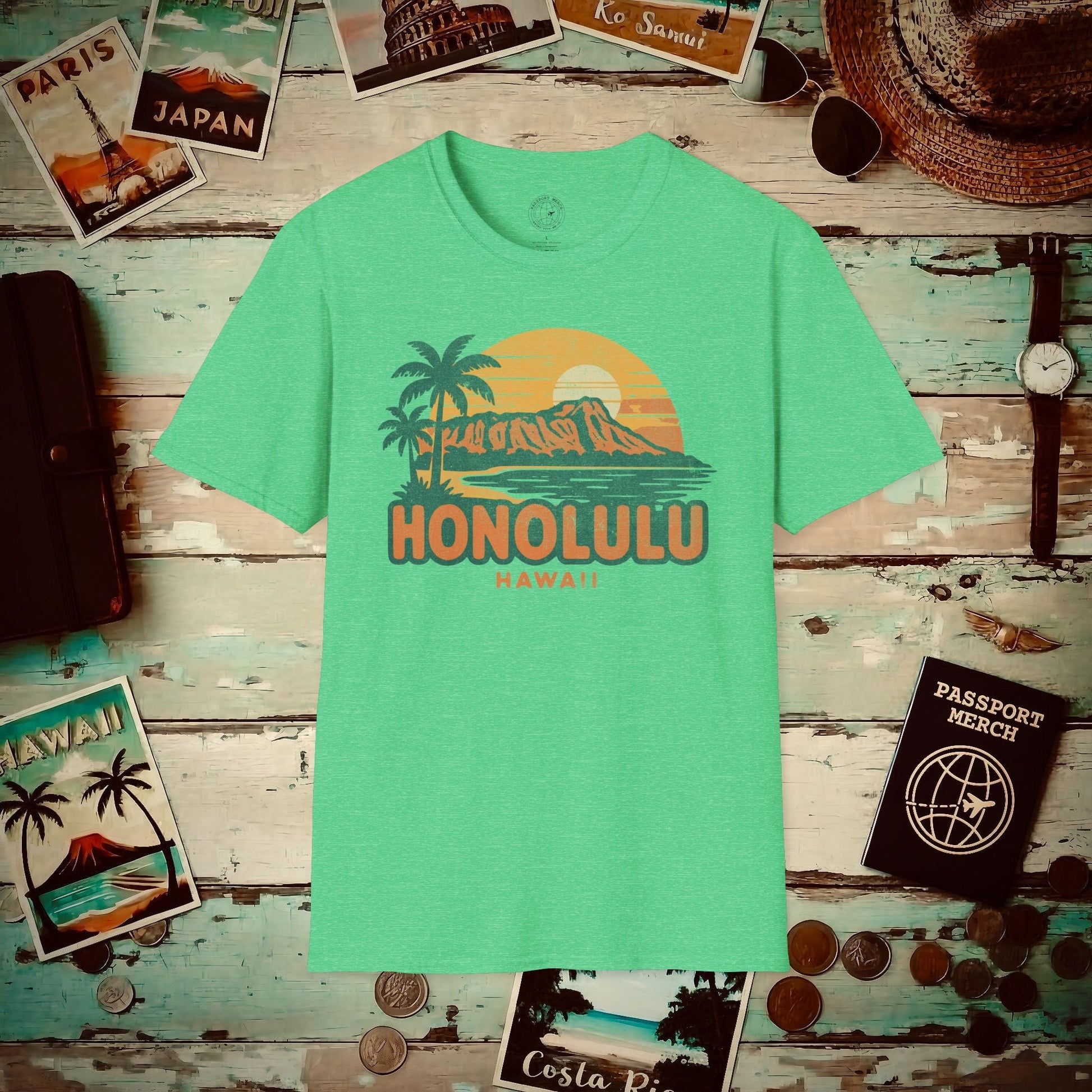 Honolulu, Oahu, Hawaii - 80's Vintage T-Shirt Heather Irish Green / S