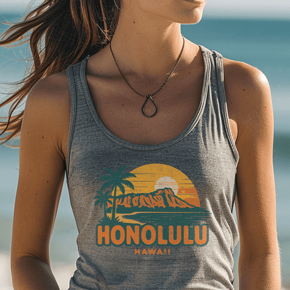Honolulu, Oahu, Hawaii - 80's Vintage Tank Top Athletic Heather / XS