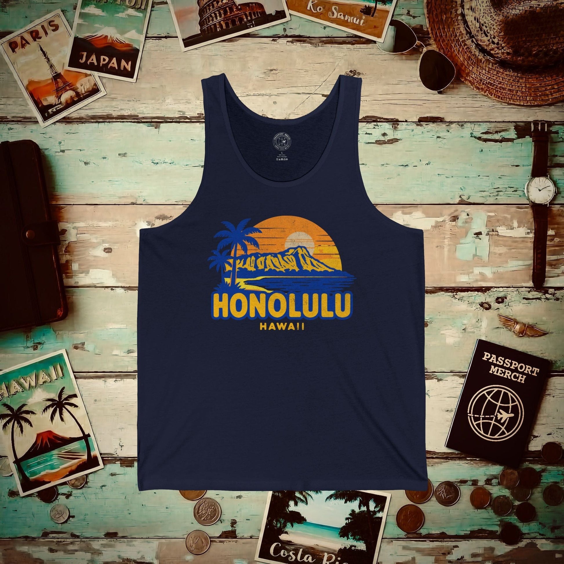 Honolulu, Oahu, Hawaii - 80's Vintage Tank Top Navy / XS