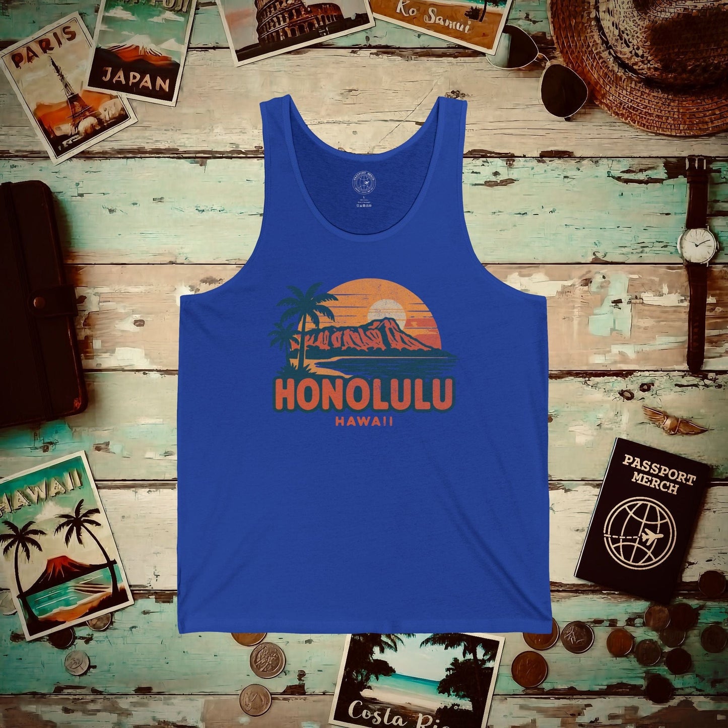 Honolulu, Oahu, Hawaii - 80's Vintage Tank Top True Royal / XS