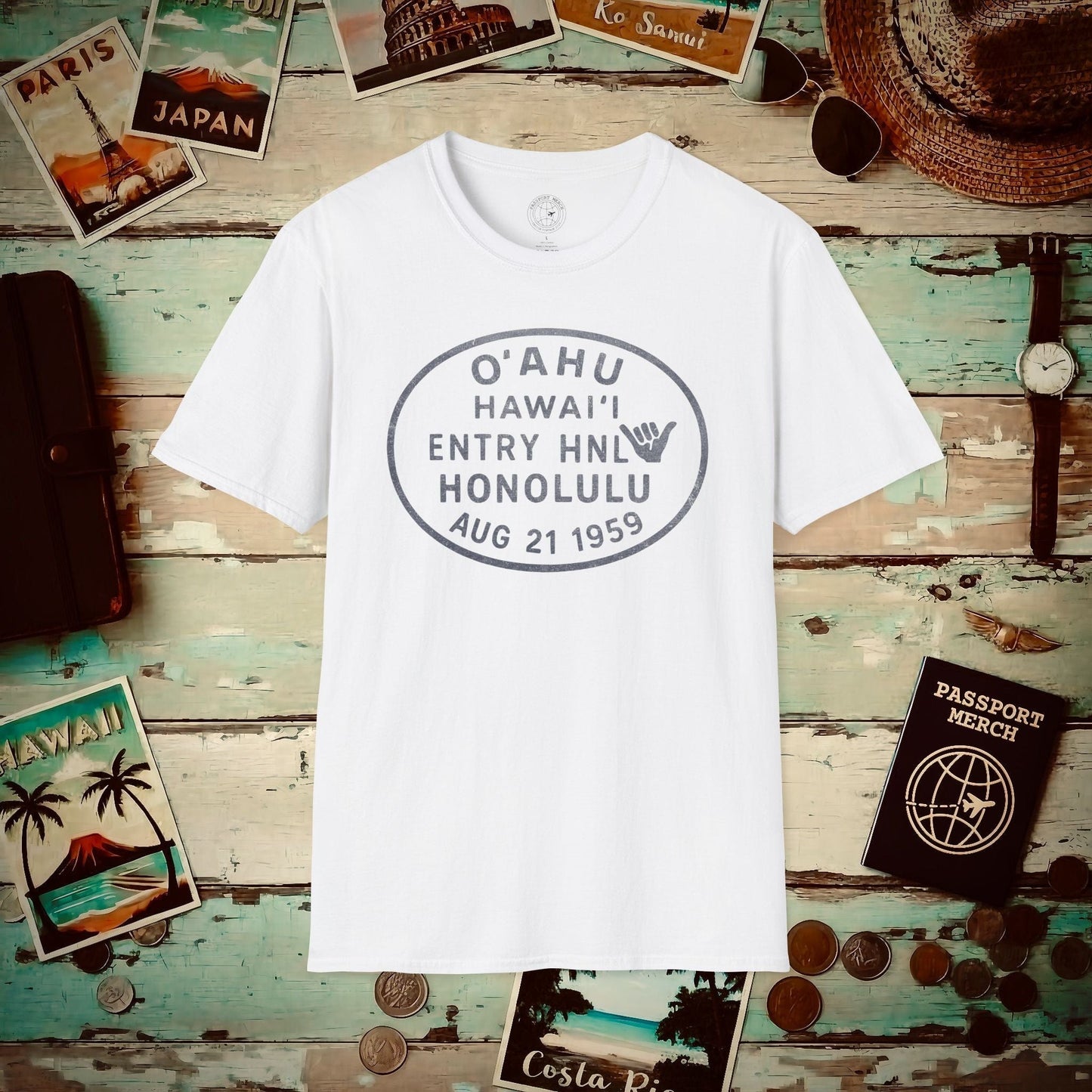 Honolulu, Oahu, Hawaii - Vintage Passport Stamp T-Shirt White / S
