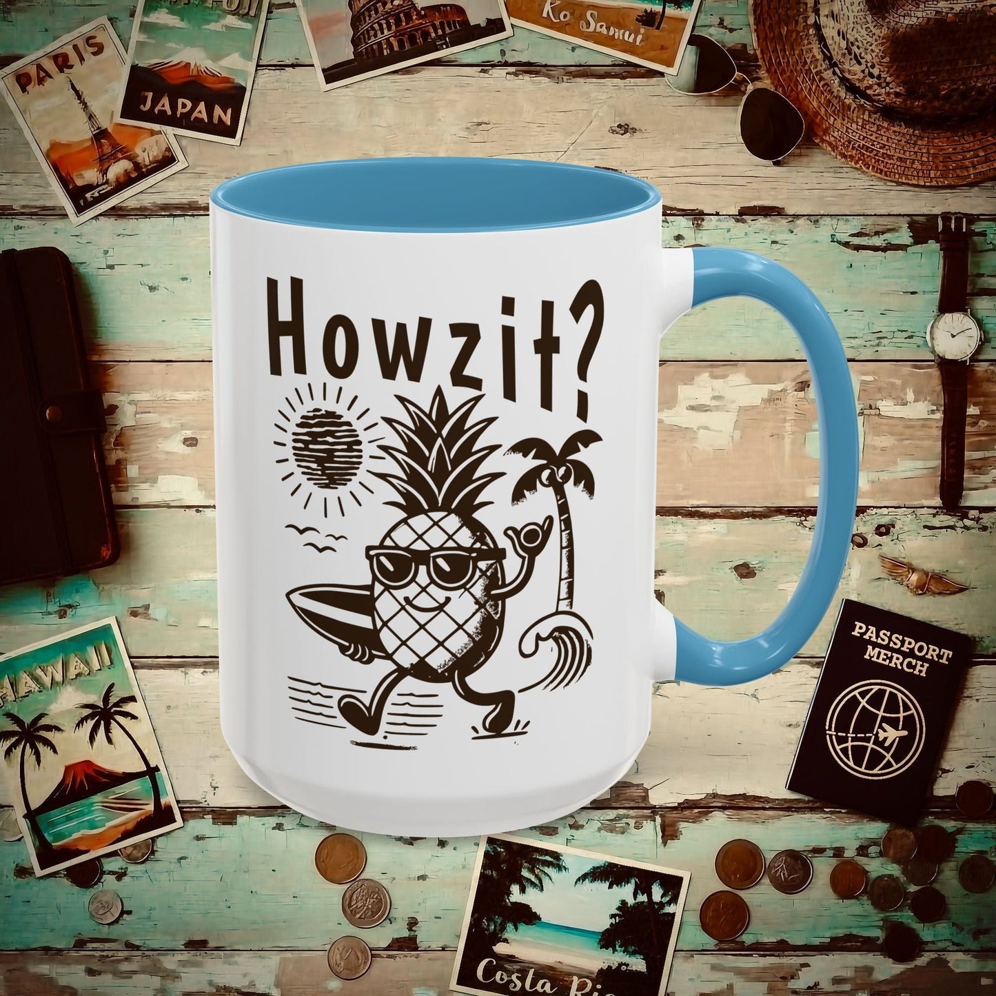 Howzit? Pineapple Shaka, Hawaii 15oz Mug Light Blue / 15oz