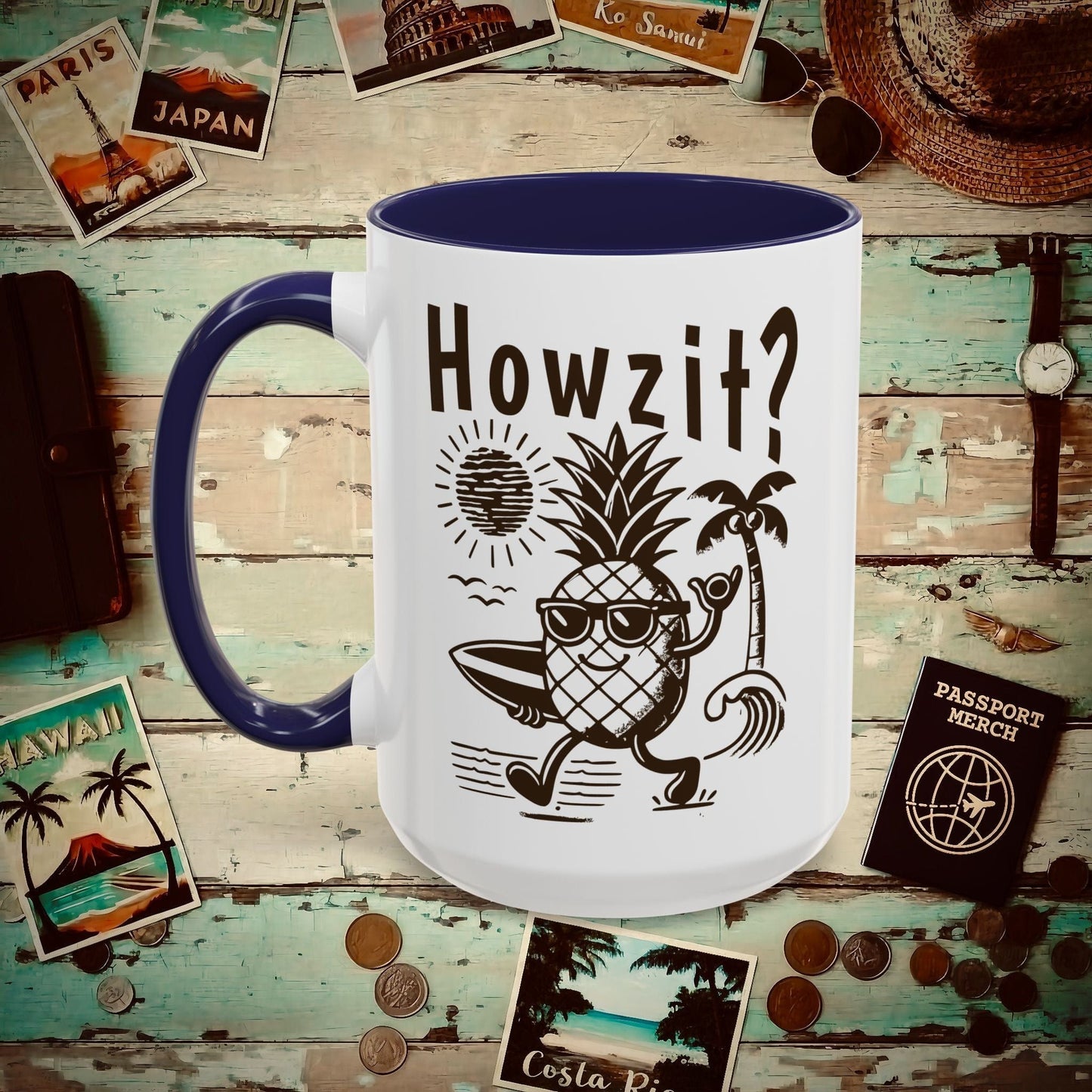 Howzit? Pineapple Shaka, Hawaii 15oz Mug Navy / 15oz