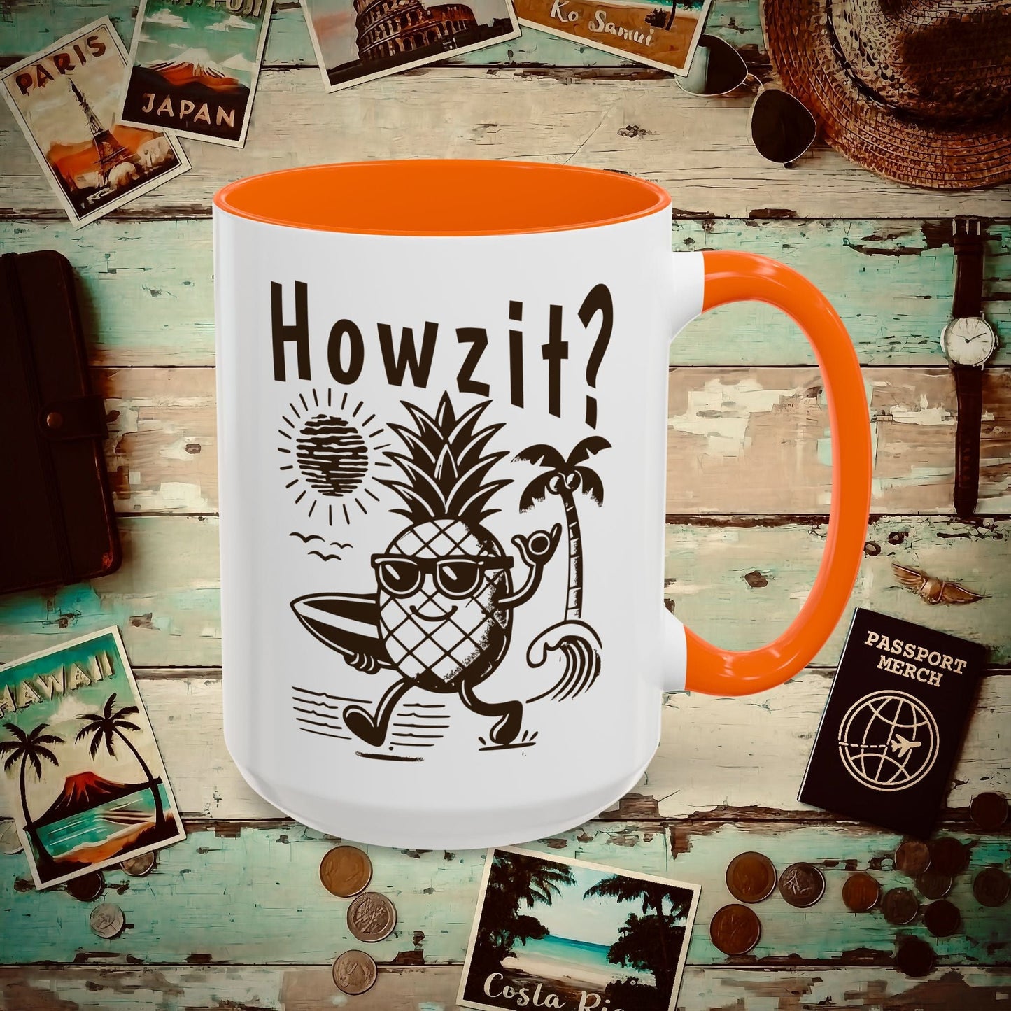Howzit? Pineapple Shaka, Hawaii 15oz Mug Orange / 15oz
