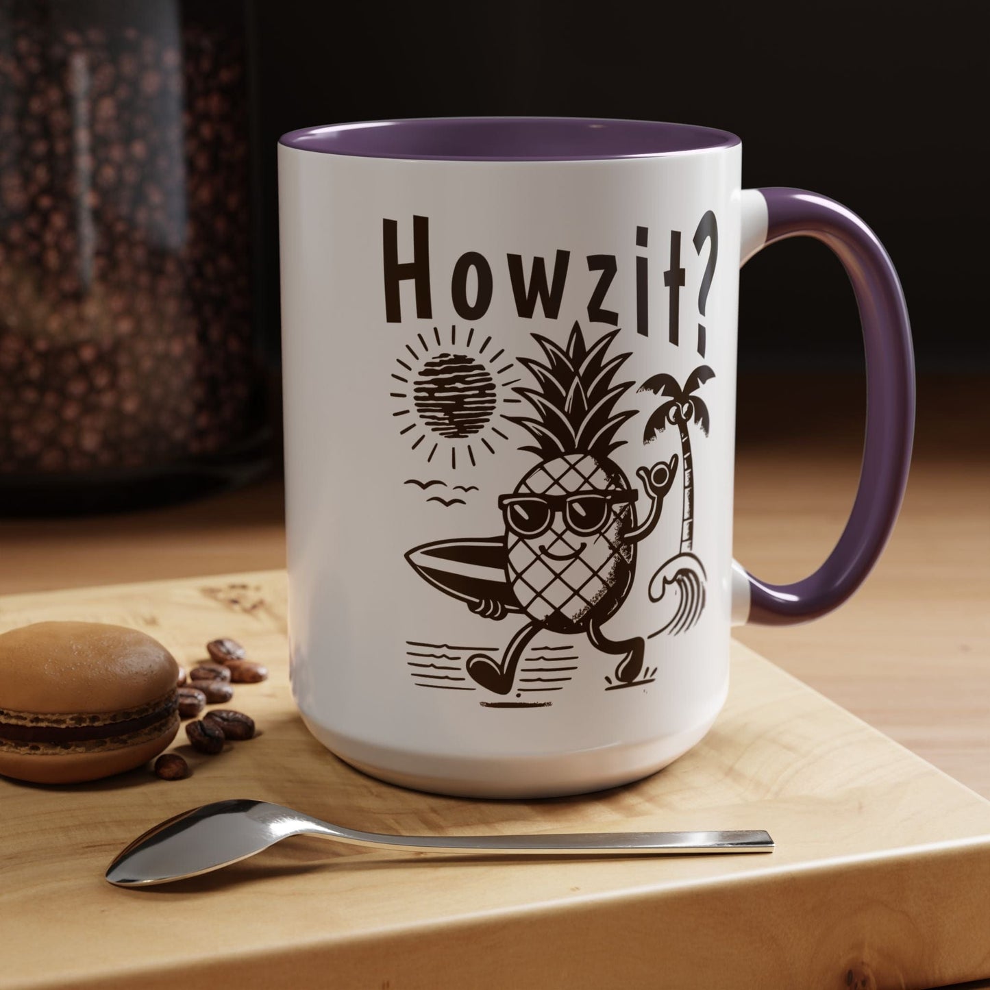 Howzit? Pineapple Shaka, Hawaii 15oz Mug Purple / 15oz