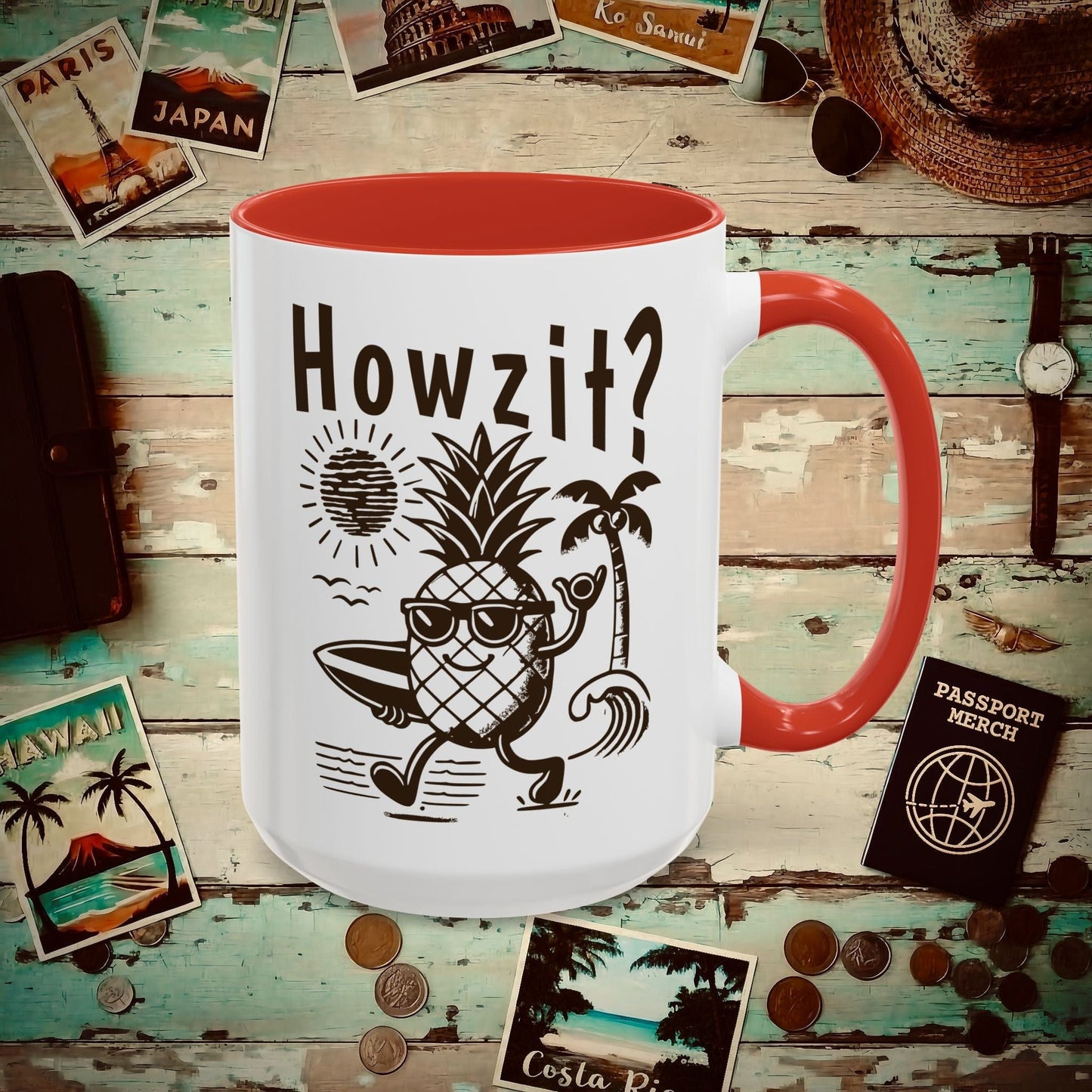 Howzit? Pineapple Shaka, Hawaii 15oz Mug Red / 15oz